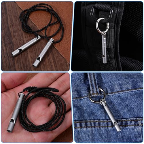 ElevateTech 2Pcs Titanium Emergency Whistle 120db Safety Whistle, Silver | with Lanyard, Suitable for Camping, Hiking, Pet Training, Coaching, Sports, Hang Around Your Neck