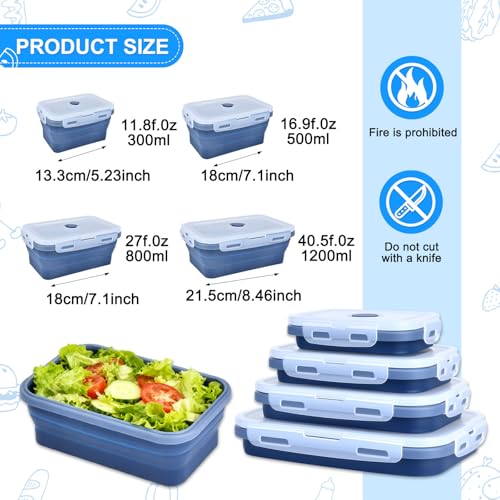 Collapsible Silicone Food Storage Containers 4 Set Airtight Leak Proof Food Containers with Lids Meal Prep for Microwave Freezer Dishwasher for Kitchen Camping Office Navy Blue - color: Navy blue