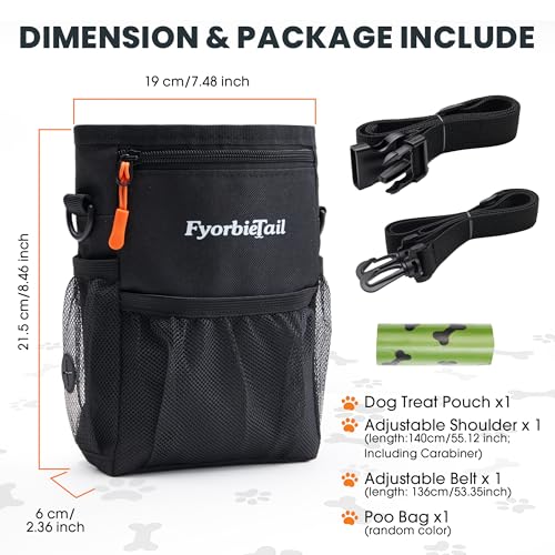 Dog Treat Pouch, 4 Cup Training Bag, Magnetic Closure, 3 Way Wear, Black - color: Black
