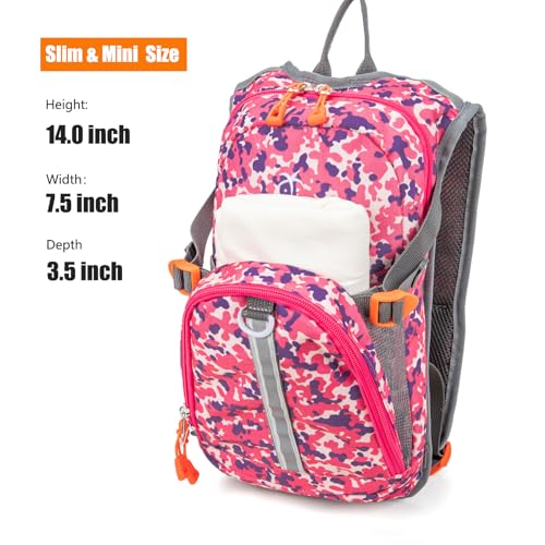 Kids Hydration Backpack, Water Hiking Backpack for Boys or Girls with 1.5L Reservoir Bladder - color: Rose Print