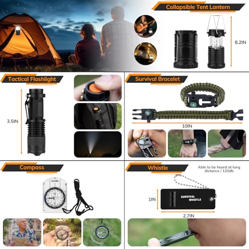 Survival Kit, 250pcs Survival Tools Tactical Gear and Trauma Bag, Survival First Aid Kit with Molle Crossbody Bag & Emergency Tent for Earthquake, Bug Out, Outdoor Adventure, Gifts for Christmas Men - color: Green