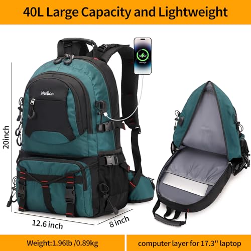 Nerlion 40L Hiking Backpack Travel Backpack for Men Women Camping Waterproof Outdoor Hiking Daypack Lightweight Backpack (Dark Green) - color: A2- Dark Green
