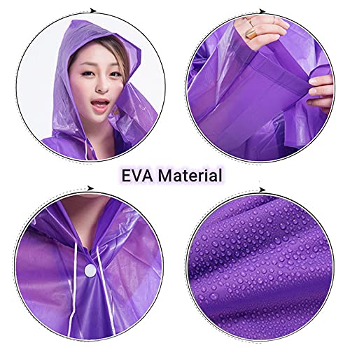 Rain Ponchos for Adults Reusable, 2-5 Pack Raincoat for Women Men, Waterproof Rain Coat Gear with Hood Drawstring - color: Purple X5