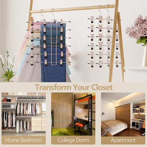Pants Hangers with Clips,Space Saving Hanging Closet Organizer-6 Tiers Skirt Hangers with 360° Swivel Hook,Closet Organizer-Clothes Hangers - size: 1pack