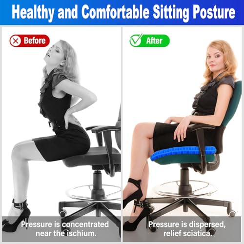 20" Gel Seat Cushion for Long Sitting Pressure Relief - Jumbo & Thick Gel Cushions for Office Chairs - Tailbone Pain Relief Cushion, Sciatica & Back Support, Wheelchair Cushions & Car Seat Cushion - color: Blue, size: Jumbo Thick - 20×19.8×1.96inch
