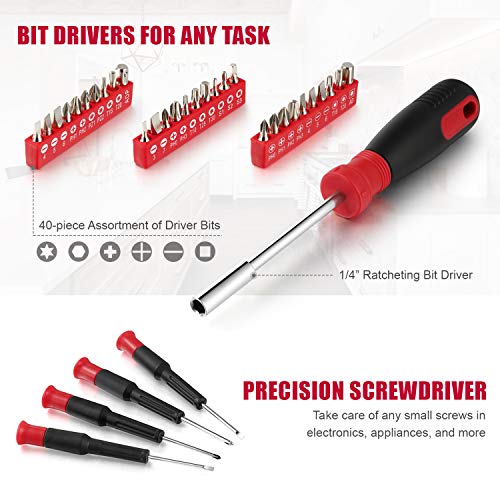 Eastvolt 128-Piece Home Repair Tool Set, Tool Sets for Homeowners, General Household Hand Tool Set with Storage Toolbox, EVHT12801, Black + Red (ASK01) - size: 128, style: Tool Set