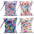 Wet Bag, 4Pcs Wet Dry Bag Set, Reusable Waterproof Bags with Ocean Creature & Shell Patterns for Women, Suitable for Beach Trips & Daily Organizing - color: Ocean Creature & Shell