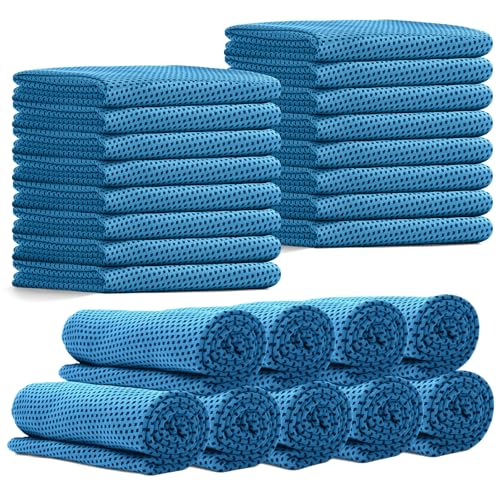 24 Pack Cooling Towels Bulk for Neck and Face 40"x12" Ice Cooling Sweat Rags Microfiber Soft Breathable Soft Chilly Towel for Yoga Golf Sport Running - color: Light Blue