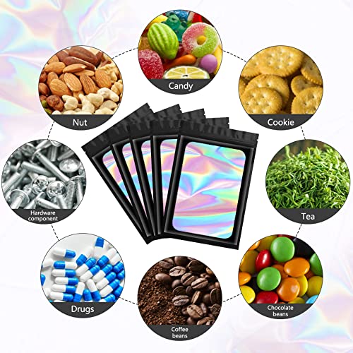 Funfery 100 pcs Black Mylar Holographic Bags Packaging Bags,Clear Resealable Bag Foil Pouch Bag for Food Storage and Lipgloss,Jewelry,Eyelash Packaging for Small Business(2.4x3.9Inch) - color: Black, size: 2.4 x 3.9 Inch