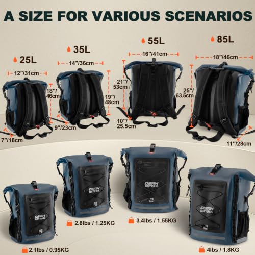 OSAH DRYPAK Waterproof Backpack Dry Bag 35L/55L/85L – Heavy Duty Roll-Top Hiking Backpack Sack Keeps Gear Dry for Travel, Kayaking, Boating, Camping, Rafting and Fishing - color: Blue, size: 55L