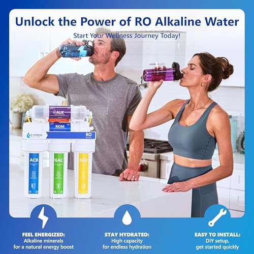 Express Water ROALK10MBN, 10-Stage Under Sink RO System, Alkaline, 100 GPD | NSF Certified 372 & 58, Brushed Nickel Faucet, Reduces 99% of Impurities, BPA Free Materials, Leak Stop Detector - color: Brushed Nickel, style: 10 Stage, Alkaline