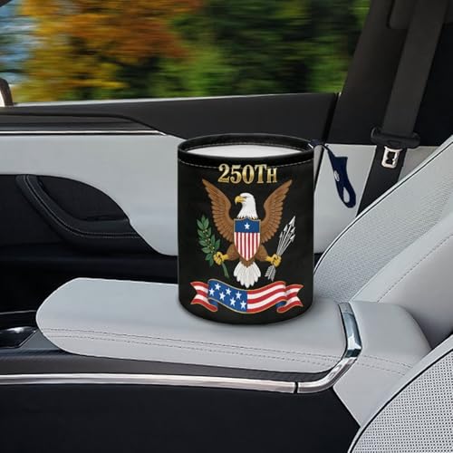 250TH of America Flag Eagle Car Rubbish Bag Can Reusable Hanging Auto Garbage Organization Can Bin with Adjustable Strap for Camping - color: 250TH of America Flag Eagle