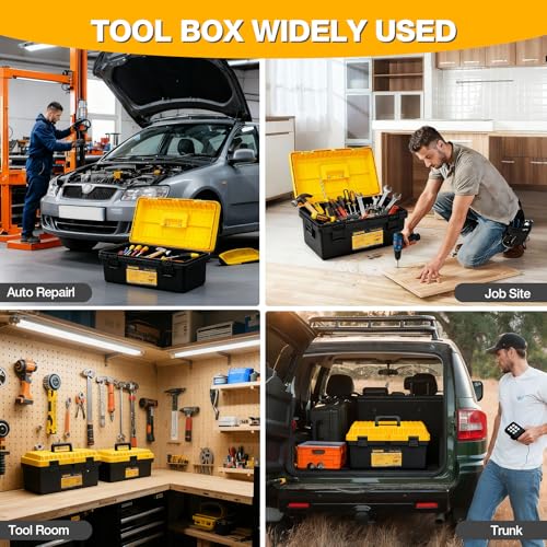 Tool Box Set of 4, Large Plastic Tool Boxes, Stackable Tool Storage Boxes