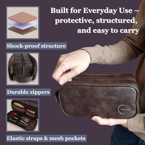 Premium Men’s Toiletry Bag with Drawstring Pouch – Durable Water-Resistant Leather-Look Travel Organizer for Shaving, Grooming & Hygiene Essentials (Dark Brown) - color: Dark Brown