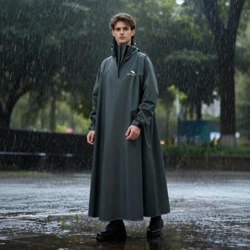 Waterproof Rain Poncho, Reusable Hooded Long Raincoat | Durable Oxford Fabric, Full Coverage, Reflective Strip, Adjustable Hood Cuffs, Hiking Camping Travel, Men Women Adults - color: Green, size: XX-Large