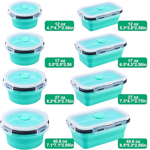 Sudaya 8 Pack Collapsible Food Storage Containers With Lids, Collapsible Storage Containers Sets Silicone Collapsible Bowls For Camping, RV Accessories, Travel Trailer Must