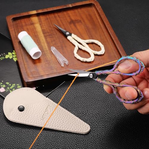 Small Sewing Scissors, Sharp Tip Precision Shears with Cover | All Purpose, for Embroidery, Needlework, Detail Threading, Cross Stitch, Crochet, Craft DIY, Paper Cutting, 4.5in Rainbow - color: Rainbow