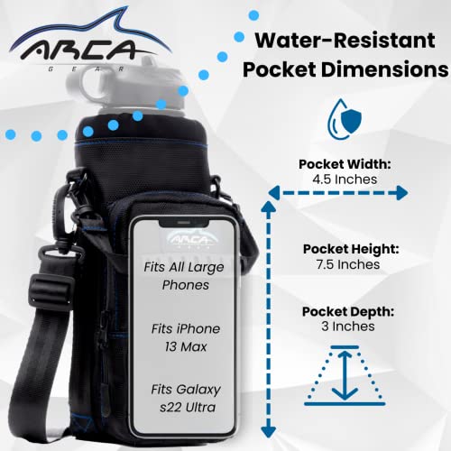 Arca Gear 40 oz Hydro Carrier - Insulated Water Bottle Sling w/Carry Handle, Shoulder Strap, Wallet and Two Pouches - The Perfect Flask Accessory - Lagoon Blue - color: Lagoon Blue