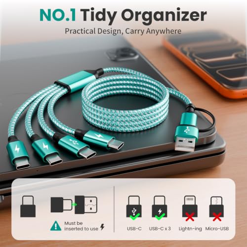 4 in 2 USB A/C to USBC Charging Cord,USB C Splitter Multi Charging Cable | 5FT 1PCS Multi Charger Cord with 4 Type-C Connectors Compatible with iP16/15/Cell Phones Tablets, Ideal for Travel, Cruises - color: Green, size: 1Pack5FT