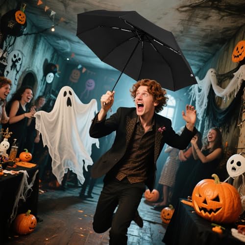 Skull Handle Windproof Travel Umbrella Compact Portable, Auto Open Close | Luxury Gothic Skull Grip with One-Touch Automatic Open, Wind Resistant and Sturdy for Rain, Lightweight to Carry Daily - color: 04.Black