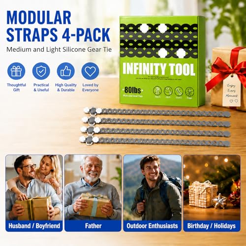 4 PC Modular Straps,Flexible Multi-Tool,80 Pound Load,18" lengths,Gear Strap,Reusable Multitool Utility Gear Ties for Camping,Outdoor Adventure,Luggage,Tool Organization,Travel,EDC（Grey） - color: Gray