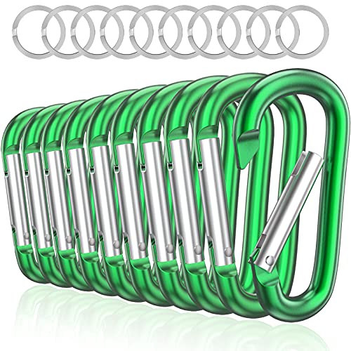sprookber 3" Aluminum Carabiner D Ring, Caribeener Clips, Spring Snap Hook for Keychain Clip, Set of 10 - color: Green
