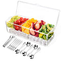 Condiment Tray with Stainless Steel Tableware, Chilled Condiment Server | Bar Accessories with 5 Spoons, 5 Forks and 1 Clip with Removable Trays and Lid