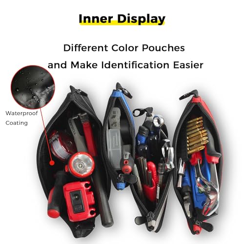 IRONLAND Small Tool Pouches with Zipper Small Tool Bags Waterproof 1680D Tool Pouch Bags for Men Multipurpose Tool Storage Organizer 6 Pack - size: 6 Pack Combo