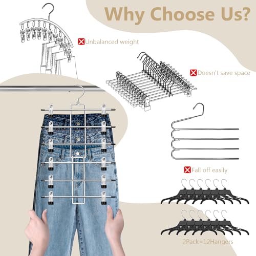 Pants Hangers with Clips,Space Saving Hanging Closet Organizer-6 Tiers Skirt Hangers with 360° Swivel Hook,Closet Organizer-Clothes Hangers - size: 1pack