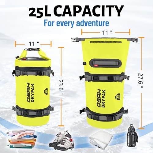 OSAH DRYPAK 25L Waterproof Dry Bag - Motorcycle Luggage Tail Bag with Straps for Back Seat, Roll Top Lightweight Waterproof Backpack Sack for Travel, Swimming, Boating, Kayaking, Camping and Beach - color: Green