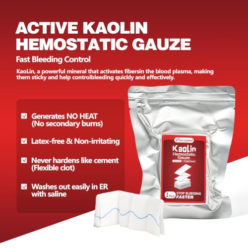 Kaolin Hemostatic Gauze for Emergency First Aid, 2 Pack | Gauze for Rapid Bleeding Control, Skin-Friendly, Portable, Suitable for Hospitals, Outdoor, and Home First Aid Kits. - size: 3 Inch *12ft-2 pack