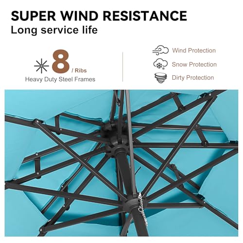 Patio Umbrella Outdoor with Tilt, 2 Tiers, 9 ft Aqua Blue - color: Aqua Blue