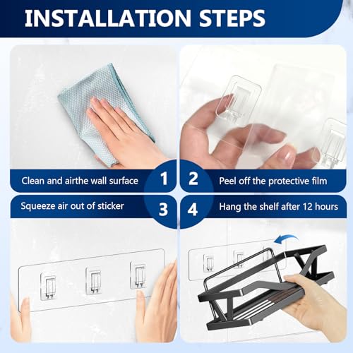 14 Pack Shower Caddy Adhesive Replacement, Strong Adhesive Hooks, Waterproof Shower Adhesive Strips, No Drilling, for Bathroom Storage Shelves and Kitchen Racks - color: Transparent-Upgrade 14Pack