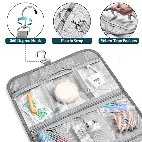 PAVILIA Hanging Toiletry Bag for Women Men Foldable Travel Organizer, Grey - color: Heather Grey