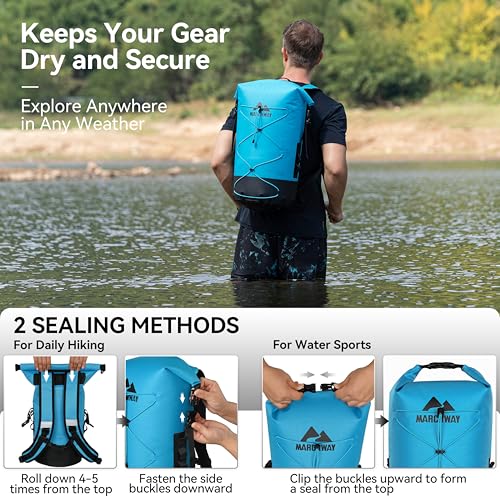 MARCHWAY Floating Roll Top Dry Bag, Flexible Lightweight TPU-coated Nylon Waterproof Backpack 20L/30L/40L with Padded Straps for Boating, Kayaking, Swimming, Hiking, Beach (Blue, 40L) - color: Blue, size: 40L