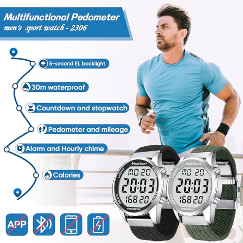 Hearkent Pedometer Watch,Step,Mileage&Calorie Tracker,Large Numbers - color: Men's-black