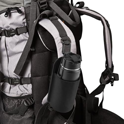 Xxerciz Water Bottle Holder for Backpack Shoulder Strap, Nylon Water Bottle Strap with Drawstring Carabiner, Portable Backpack Attachment Water Bottle Pouch for Hiking Walking Camping