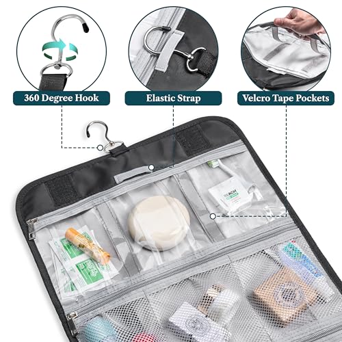 PAVILIA Hanging Toiletry Bag for Women Men Foldable Travel Organizer, Black - color: Black