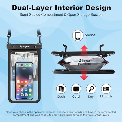 Rynapac Large Waterproof Phone Pouch [Up to 10"] - 2 Pack IPX8 Waterproof Phone Case for iPhone 17 16 15 Pro Max Galaxy S26 Ultra, Touchscreen & Underwater Photography, Beach Cruise Essentials 2026 - color: [Black + Bright Red] Large Waterproof Phone Pouc