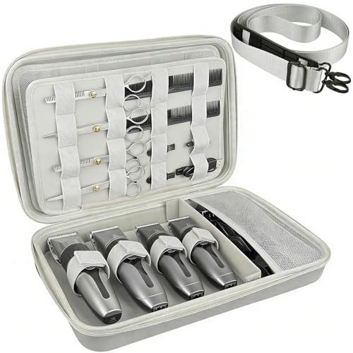 Barber Bag Clipper Case, Barber Carrying Case Organizer Box-Grey | Adjustable Shoulder Strap, Mens Barber Accessories Bag for Clippers and Supplies, Hard Travel Case for Hair Cutting Grooming - color: Grey
