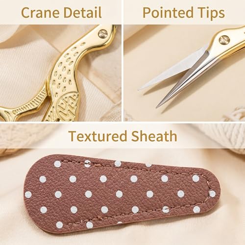 BIHRTC 3.6inch Little Embroidery Scissors Sharp Stainless Steel Tip Sewing | Cross Stitch Scissors for Office Home Manual Sewing Handicraft DIY Tool Art Work Needlepoint Crochet Vintage Detail Shears - color: Gold, size: 3.6inch