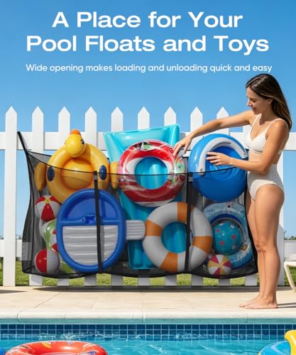 Pool Float Storage Bag, 55"x13"x39" Large Capacity Hanging Pool Toy Holder Net, Mesh Bag for Pool Toys, Outdoor Toy Organizer for Pool Floats, Noodles, Inflatable Ball, Swimming Ring, Raft - size: small