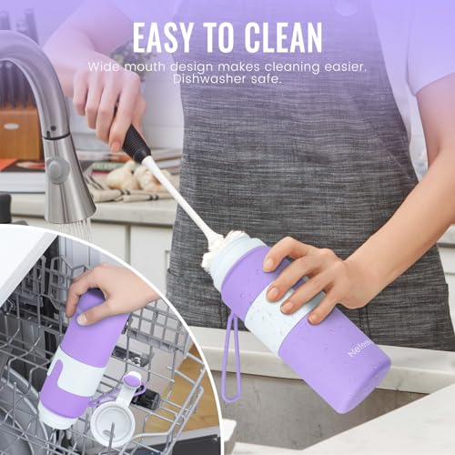 Nefeeko Collapsible Water Bottle, BPA Free 26oz Silicone Water Bottles - color: Purple