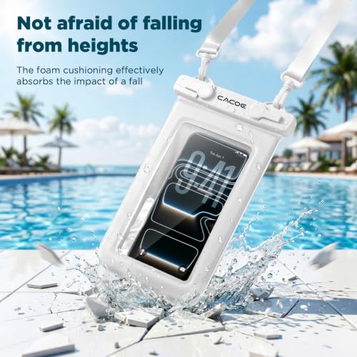 CACOE Floatable Waterproof Phone Pouch 2 Pack Up to 9.0", Black+White | Floatable, IPX8 Waterproof Phone Case,Adjustable Lanyard,Dry Bags for Beach/Cruise/Travel/Camping/Kayak/Vacation Essentials - color: Black+White#1, size: Up to 9.0"-Floatable