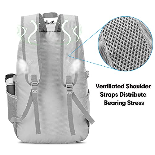 ZOMAKE Lightweight Packable Backpack, 35L Foldable Daypack (Silver Grey) | Light Hiking Backpacks Water Resistant Collapsible Day Pack for Travel, Everyday Carry, Multi-Pocket Layout, Heavy Duty Nylon - color: Sliver Grey, size: 35L