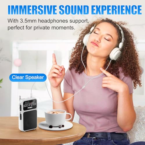 PRUNUS J-555 Pocket Radio AM FM USB-C Charging& Battery Operated, Back Clip - color: White