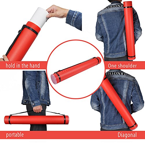 DEWEL Document Tube,Plastic Expanding Poster/Art/Document Storage Tube 24.5 to 40 inches Adjustable with Carrying Strap Waterproof and Light-Resistance Telescoping Carrying Case (Red-Large Size) - color: Red (Round), size: Large