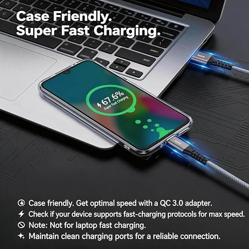 Micro USB Cable 10 ft, Android Charger Cord, High-Speed Fast Charging & Data Sync, Braided Nylon Durable Lead for Samsung Galaxy S7 S6 J7, Kindle, PS4/Xbox, Security Camera (Gray) - color: Space Grey, size: 10Ft