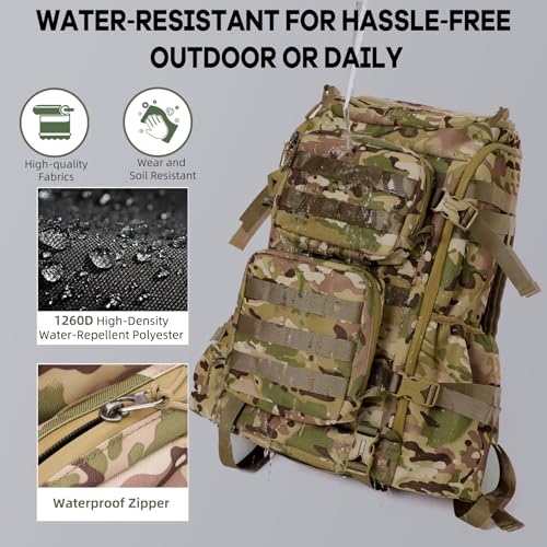 Timeet Tactical Backpack for Men, 20 Inch Camouflage 45L Large Capacity, U-Shaped Wide Opening Molle Military Hiking 3 Day Assault Pack, Water Resistant - color: Camouflage