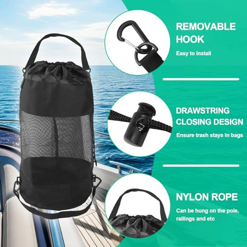 2 Pack Boat Trash Bag, Mesh Trash Bag for Boat with Top Closure | Boating Accessories Hanging Boat Garbage Can for Fishing Kayak Camping(Black)